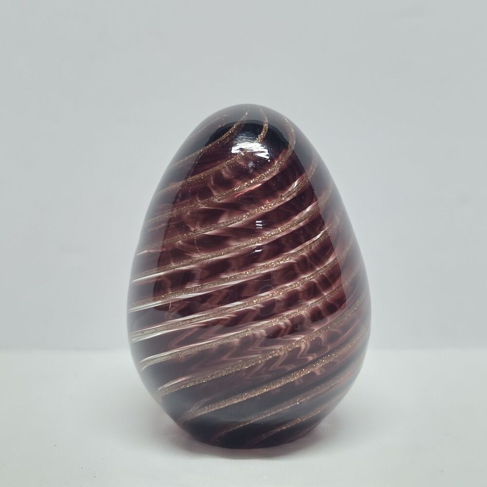 Murano Glass Ferro Lazzarini? Maroon Small Egg Paperweight Gold Swirls Vintage